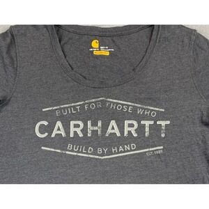 Carhartt Women M Relaxed Fit V-Neck Graphic Tee Built By Hand Gray Short Sleeve